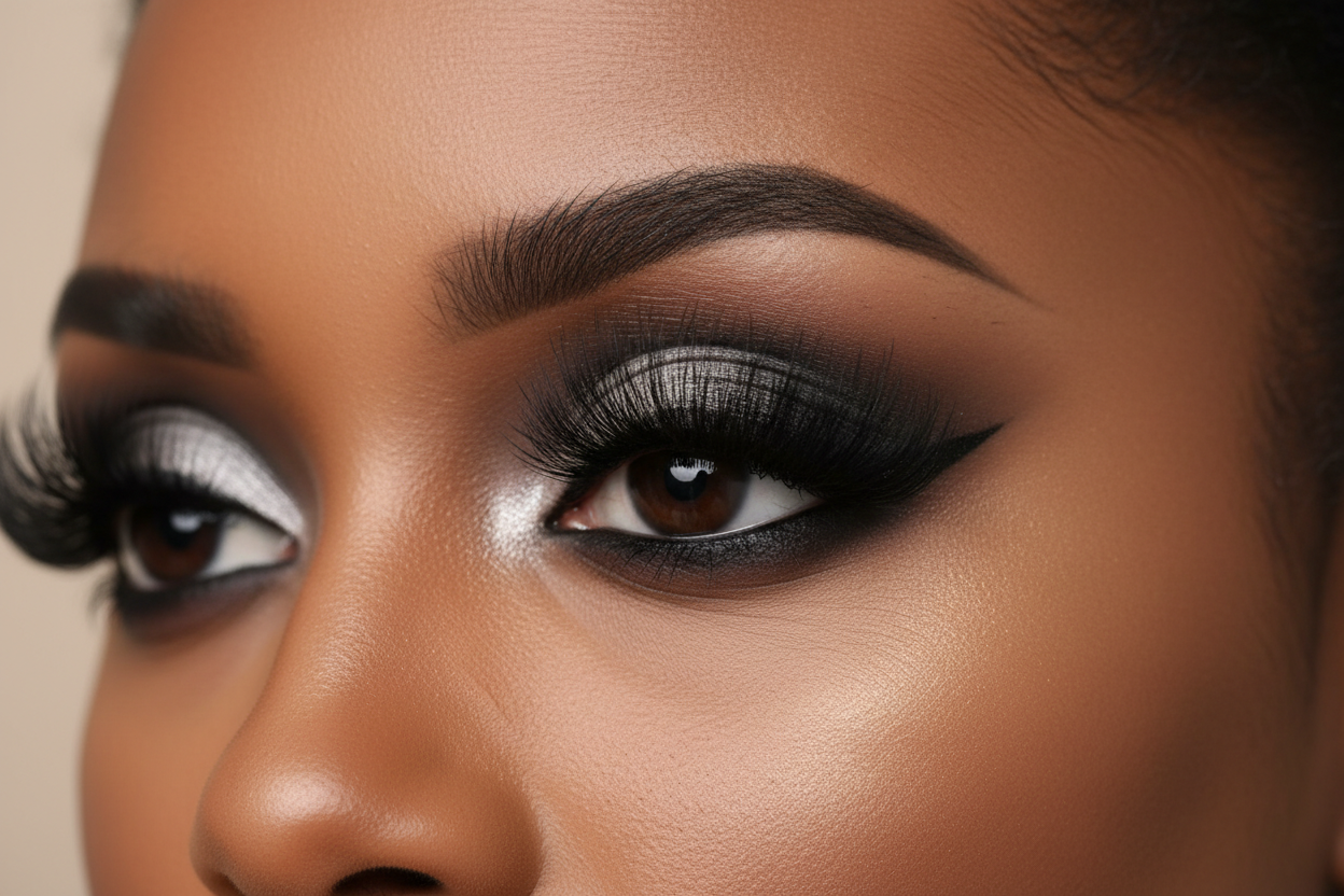 Black woman voluminous cluster lashes